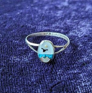 Vintage 925 Sterling Silver Indigenous Zuni Ring With 14K Gold Accent